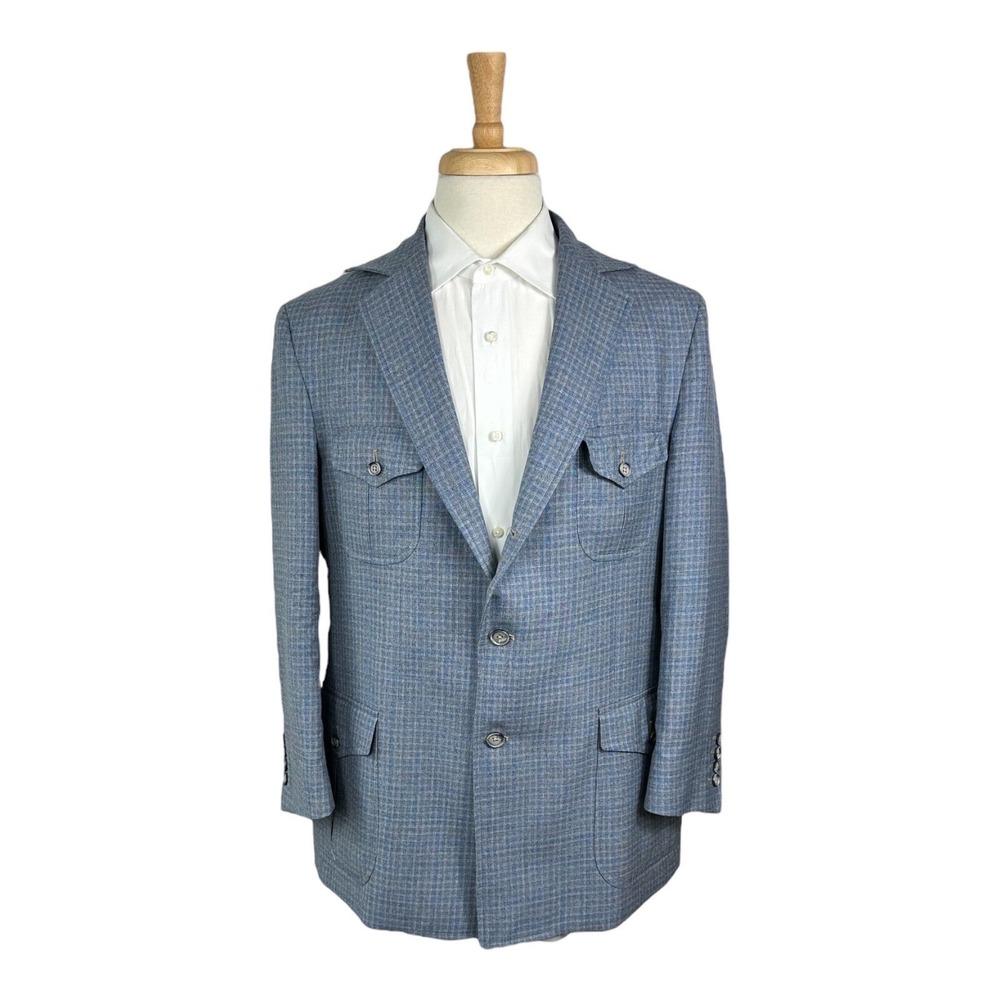Coppley Lanificio Di Pray Super 130s Blue Brown Checked Wool Blazer Size 42R